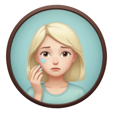 thoughtful tired woman looking in the mirror, gentle pastel tones, soft lighting, emoji style, symbolizes fatigue not ageing без кружка  sticker
