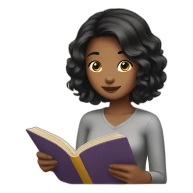 Girl reading with black hair sticker