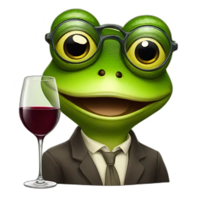 a frog with glasses and wine sticker