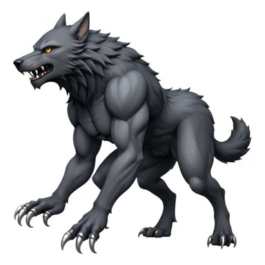 cinematic-noble-fierce-werewolf-full body on all fours-emoji, poised-and-imposing, with a tall, lean, and muscular wolfish frame inspired by the brutal, imposing shape of the beast from Berserk, fur rippling in shades of midnight black and silver, massive paws with razor-sharp claws, elongated limbs and fangs, eyes glowing with an intense, primal ferocity, reflecting the untamed power of the wild moonlit night; rendered with realism like a wolf sticker