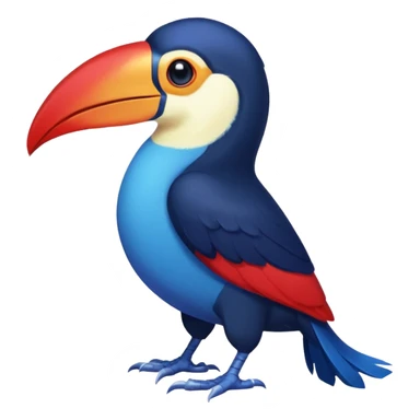 Blue tropical toucan-fakemon-bird, with red long beak, with a short blue lizard-tail curled inwards, Genshin Impact’s Dusk Bird sticker