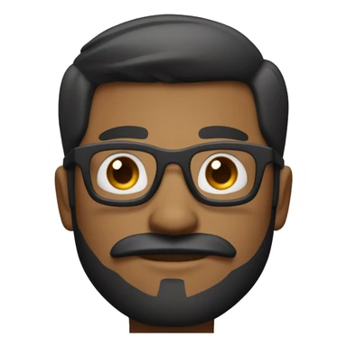 A light brown man with black hair with a neutral facial expression, styled exactly like Apple emojis. The background is plain, keeping the focus on the character. He has square bold slightly tinted glasses. A mustache and a sharp beard by the chin. sticker
