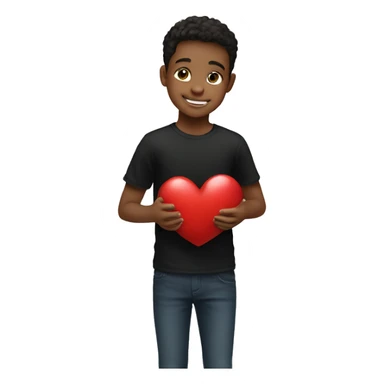 smiling boy in black shirt holding heart  sticker