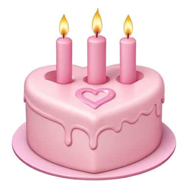 heart shaped birthday cake, pastel pink color, with one candle, cute design, kawaii style sticker
