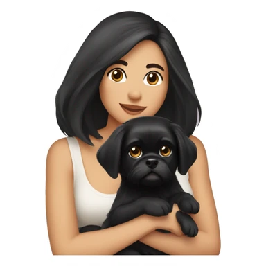 A woman with black hair cradling a Pekingese puppy  sticker