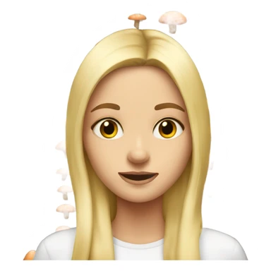 blonde girl looking at viewer with mushrooms in background  sticker