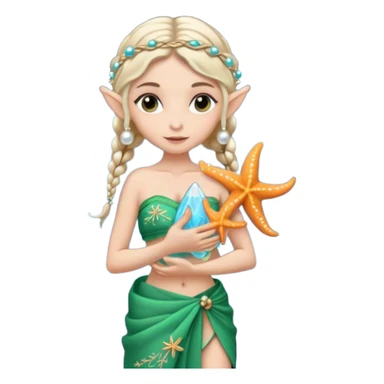 elf female Sarong with bioluminescent embroidery, armful of starfish, hair in a braid with pearl pins sticker