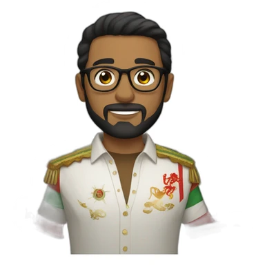 Short black hair and beard, dark brown eyes white man with glasses holding Moroccan flag sticker