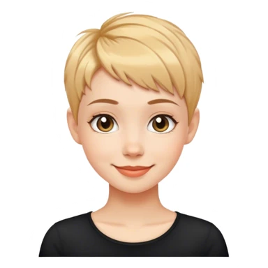smiling girl with pixie hair cut in black shirt sticker