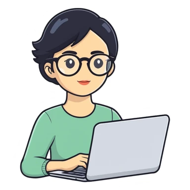 Woman IT director with laptop asian sticker