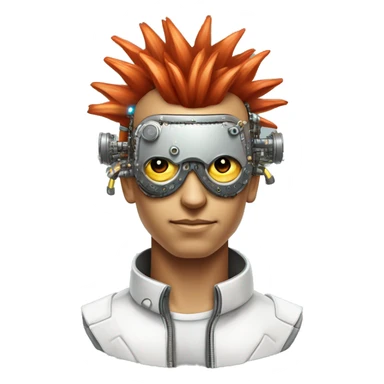 Light red Mohawk hair male cyborg head with white steampunk goggles and circuits sticker