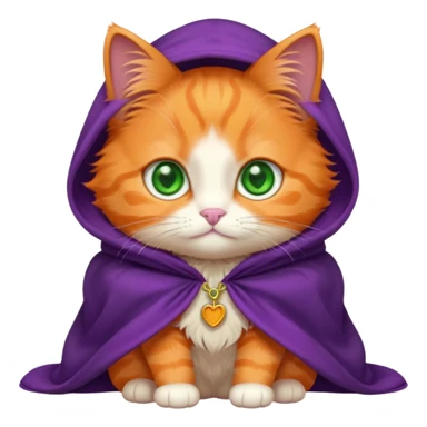 baby orange cat green eyes, in purple cloak sticker