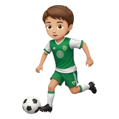 Brown hair 6 years old boy footballer RUNNING playing soccer wearing celtic uniform ( jersey) # 17 in the jersey !  sticker