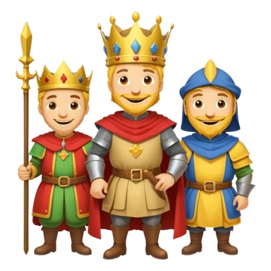 fait moi un Roi 1 Connétable un Chevalier un paysan et un Bouffon avec le style graphique cartoon et personnage jaune sticker