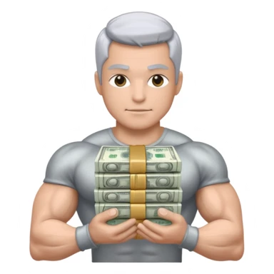 Silver skin muscle holding money sticker