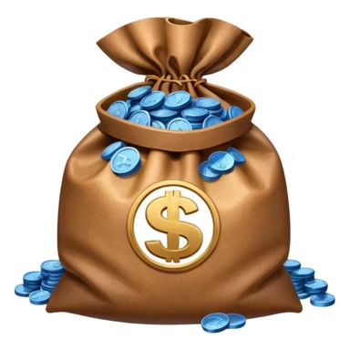 blue coins inside an opened brown money bag  sticker