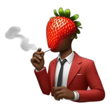 man with a strawberry head smoking a cigar in front of a laptop sticker
