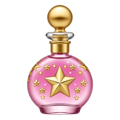 Create small pink perfume and Sol de janeiro inscriptions and small stars sticker