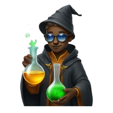 Young wizard mixing potions while wearing sunglasses sticker