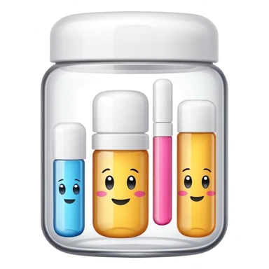 emoji of beauty tubes and jar with brand labels, minimalistic design sticker