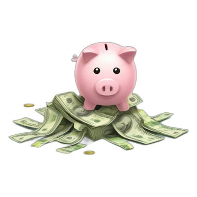 Piggy bank overflowing from being full of dollar bills sticker