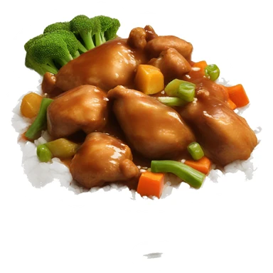 chicken chunks in brown sauce over rice with veggies sticker