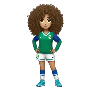 girl curly hair and a Algeria jersey blue and jogging blue, Nike blazer blue and swoosh blue sticker