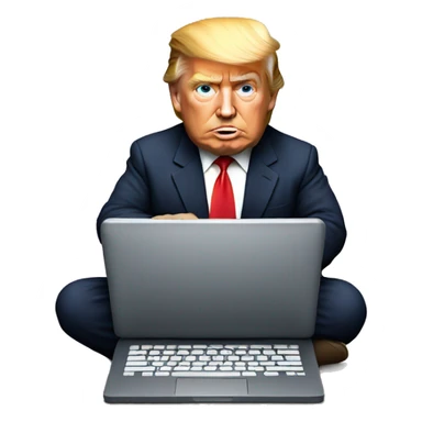 donald trump sitting with a laptop sticker