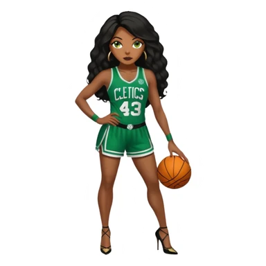 45 year old black women with long brown and black hair dressed in sexy 
celtics jersey costume outfit and stilettos  sticker