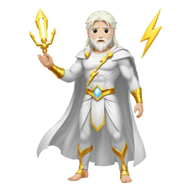 Zeus, whole body, white clothes, long white  hair, lightnings sticker