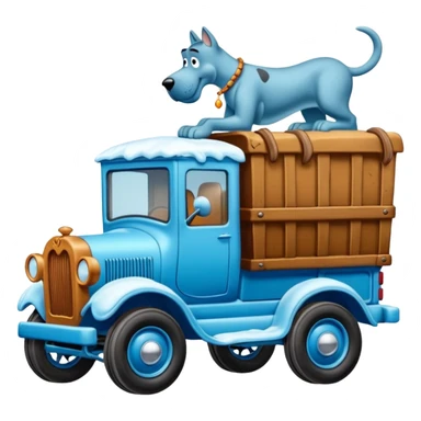 The Flintstones shiny crushed-dark-ice-blue frozen Scooby Doo 1912 antique long-wheelbase snub-nose off-road moving truck  sticker