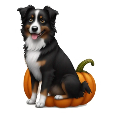 Small black australian shepherd dog in a pumpkin sticker