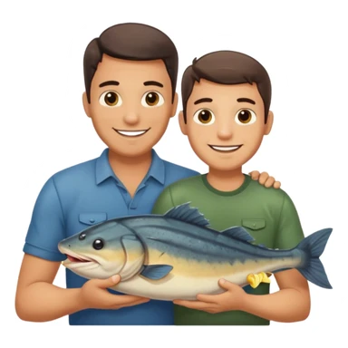 Father and son happy after catching a catfish sticker