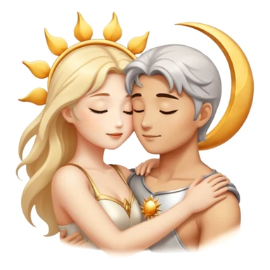 sun and moon embracing lovingly, romantic couple sticker