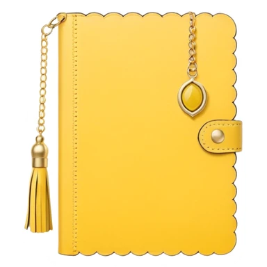 a soft yellow lemon color journal with scalloped edges, tiny gold dot details, and a small tassel charm, cozy and elegant stationery vibe sticker