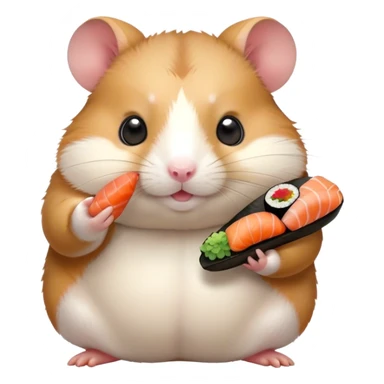 fat hamster holding a sushi sticker