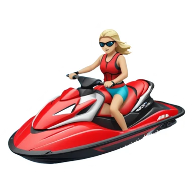 jet ski (red black and white all in the same amount. maybe a red a bit more dominant) on the sea. show the sea under the jet ski - blue with turquoise. no sky - white background instead. DO NOT REMOVE THE SEA AND THE WHITE WHEN FINALIZING!  sticker
