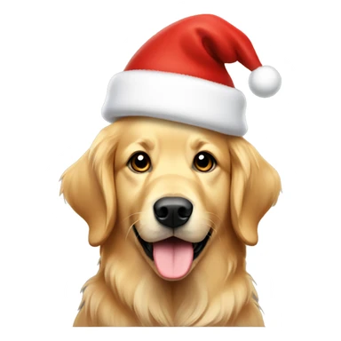 Golden retriever with a Christmas hat sticker