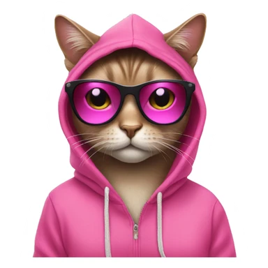 Cat wearing a pink hoodie with sunglasses and pink nails sticker