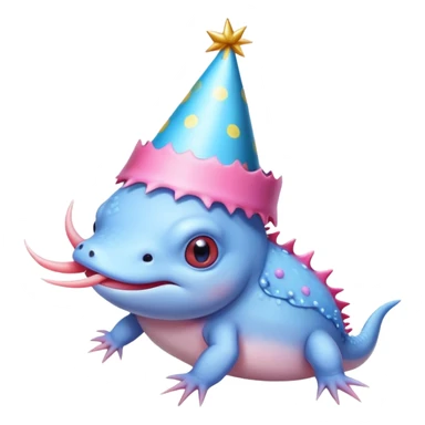 A blue axolotl with a party hat sticker