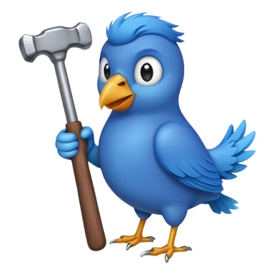 A blue Twitter bird holding a hammer sticker