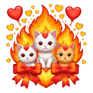 fire explosion with hearts and bows and kittens and fire sticker
