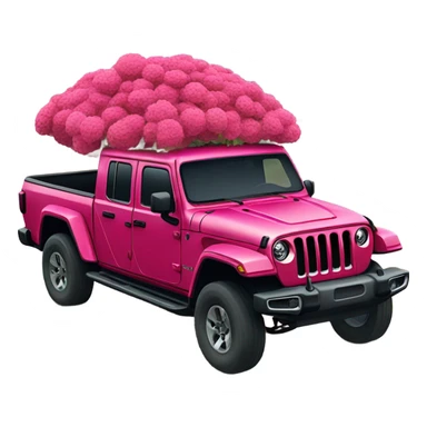Realistic Red Jeep Gladiator with the truck bed full of pink flowers. sticker