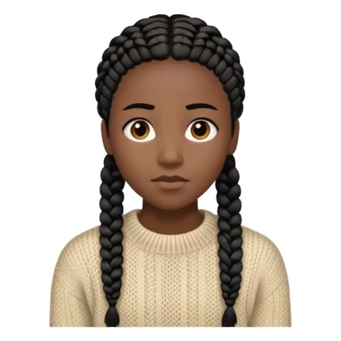 Her black skin glows warmly under the natural light, enhanced by the gentle textures of her knitted beige sweater and black hair in cornrows. her serene expression brings a quiet strength to the portrait.  sticker