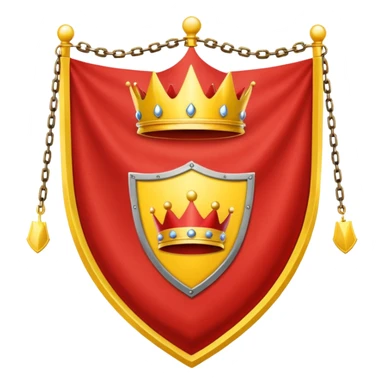 red flag with a crown on  a shield maked with a yellow chains sticker