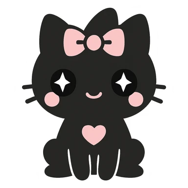 Replace the pet with a cute gothic black cat with a pink bow, keeping the kawaii gothic style. Preserve transparent background. sticker
