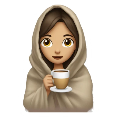 girl inside a blanket sipping coffee eyes closed, make her pale and with dark brown hair sticker
