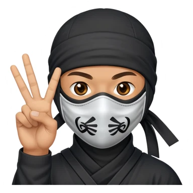 ninja with ninja face mask holding up a peace sign sticker