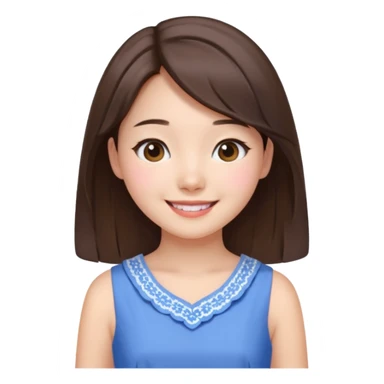 Korean girl in blue and white brunette girl in light prink dresses smiling sticker