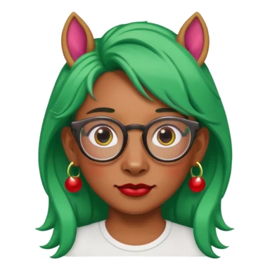 unicorn with green hair and big red earrings looking into camera and spectacle sticker
